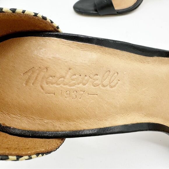 EUC Madewell Marcel Black Leather Sandals w/Woven Raffia Heels Sz 8.5 - Picture 9 of 16